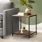 Small Side Table with Wooden Top and Metal Frame 2 Tier End Table 48 X 48 X 53Cm