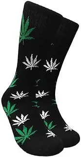 [COUVER] Unisex Weed Leaf Printed Marijuana Comfort Cushioned Athletic Crew Socks