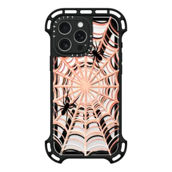 iPhone 16 Pro Max Ultra Bounce Case MagSafe Compatible HALLOWEEN SPIDER WEB 4, SPOOKY SPIDERS CORAL PEACH SCARY INSECTS CREEPY BUGS TRANSPARENT