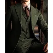 Men's Wedding Tweed Suits Purple Khaki Daily Business Solid Colored Plus Size 3 Piece Single Breasted Two-buttons