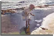 OKRA Joaquin Sorolla Canvas Wall Art - Valencia Beach Buscando Mariscos Poster - Beach Scenery Print Picture - Girls Room Decor - Home Decor for Bedroom Living Room Campus - Unframed