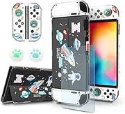 ﻿ ECHZOVE Switch OLED Protective Case, Clear Cover Case Compatible with Nintendo Switch OLED with Screen Protector and Thumb Grips - Rockets Theme ﻿