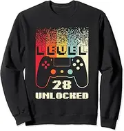 [X.Style] Level 28 Unlocked Funny Video Gamer Retro 28th Birthday Sweatshirt ds1359 Sweater (XL) Black