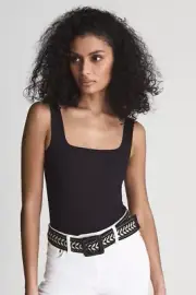 Reiss Black Laurie Square Neck Bodysuit Size Medium M
