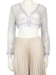 Purple Translucent Sequin Cropped Sheer Cardigan