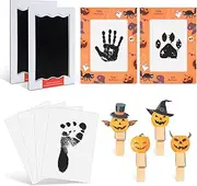 Baby Hand and Footprint Kit - Baby First Hallowee Footprint Kit, 2 Large Size Inkless Ink Pads with 2 Hallowee Photo Frames, 4 Clip & 4 Imprint Cards for Baby, Pet Paw Print Kit for Dogs Cats