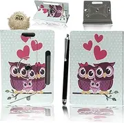 Mobile Stuff Universal 360° Rotational Colourful Various PU Leather Stand Case Cover Fits All 7" Inch Android Tablets tab devices + Free Stylus Pen (Universal 7'' family owl)