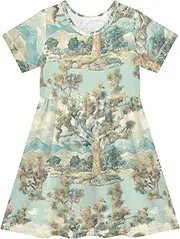 [FRODOTGV] Huge Trees Girls Princess Dresses Short Sleeve Fashion Mini Dress for Baby Girls, Huge Trees, 5-6 Years