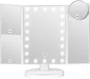 Vanity Makeup Mirror with 21 LED Lights,Two Power Supply, Touch Screen and 1x/2x/3x Magnification Tri-Fold Vanity Mirror