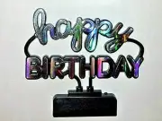 New Cake Topper Happy Birthday "Neon" Sign One Prismatic Lay-on Topper Free Ship