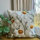 Embroidered Daisy Spring Throw Pillow Cover Tufted
