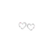 Silver Pink & White Cz Half Heart Earrings in Pink