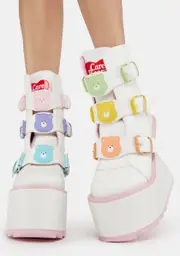 [Y.R.U.] White Care Bears Dune Lo Platform Boots