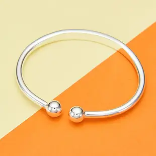 銀手鐲女999純銀年輕款珠珠頭足銀手環鐲個性簡約送女友生日禮物
