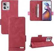 Magnetic Flip Cover Leather Case Compatible with Motorola Moto Edge 30 Fusion S30 Pro S30Pro Edge30Fusion XT2243-2 Shockproof Proective Shell Stand Holder (Red,Moto S30 Pro)