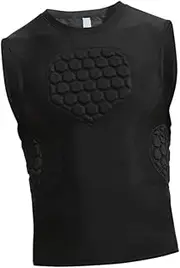 [Frediuo] Mens Padded Compression Shirt Chest Rib Protector Breathable Protective Gear Compression Vest for Basketball Football Rugby