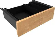 Desky Minimal Under Desk Drawer – Slim Steel Storage Drawer for Sit-Stand Desks – Dual Level – Light Oak Rubberwood Finish - Black Frame