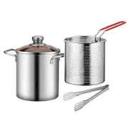 NNEOBA 3PCS Deep Fryer Pot Set 304 Stainless Steel Fry Silver