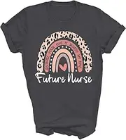 [MPSstudio] Future Nurse Student Rainbow Leopard Print Nursing School Unisex Tee Gift Shirt Women Men T-Shirt (Dark Heather;2XL)