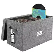 Vinyl Record Storage Box for 7"/45 RPM LPs, Grey Case with Lid Holds up to 80...