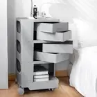 Fold Out Shelves Bedside Table Nightstand Storage Cabinet Rotatable Wheels Grey