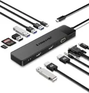 13 in 1 USB C Docking Station Triple Monitor w/Dual HDMI 4K, VGA, 5 USB 3.0/2.0