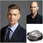 Herren Perücken Bio-Toupee for Men 0.06-0.08mm V-loop PU Skin Lace Front Hair System Unit Men's Toupee 8x10" Durable Male Hair Prosthesis Natural Hairpiece Perücke Herren