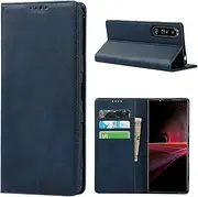 [Cavor] for Sony Xperia 1 III Case Cowhide Pattern PU Leather Cases Flip Magnetic Kickstand Book Wallet Cover Phone Case with Card Slots(6.5") -Navy Blue