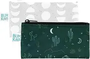 Bumkins Reusable Snack Bags, for Kids School Lunch and for Adults Portion, Washable Fabric, Waterproof Cloth Zip Bag, Supplies Travel Pouch, Food-Safe Storage, 2-pk Desert Night Dk. Green and Gray