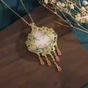 Enamel Painted Necklace Pendant White Chalcedony Pendant Retro Ethnic Necklace