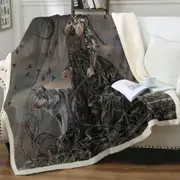 Fantasy Art Wolf Dragon and Bella the Dark Princess Throw Blanket