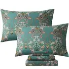 King Size Sheets Shabby Floral Vintage Bed Sheet Set Percale Cotton Chic Teal...