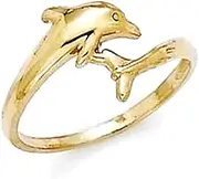 [JewelryWeb] 14k Yellow Gold Dolphin Ring Size 7.0 Band Style-Ring for Women