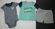 New Carter's NB Boys 3 Piece Outfit Set Bodysuit Tops & Shorts Space Themed