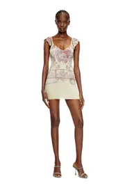 [Diesel] Diesel - Ribbed dress with mixed medieval print - Dresses - Woman - Beige XS Beige