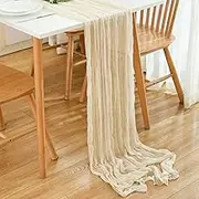 Table Runner Beige Boho Gauze Cheesecloth Table Runner for Wedding Party Table Decor,27 x118 Inch