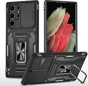 [Asuwish] Mobile Phone Case for Samsung Galaxy S24 Ultra 5G Case with Glass Film Screen Protector Camera Protection Magnetic Ring Stand S24Ultra 24S S 24 24 Ultra Slim Mobile Phone Cases Protective