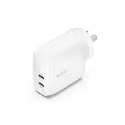 Belkin BoostCharge Dual USB-C Wall Charger with PPS 60W for Apple iPhone, iPad, Samsung Galaxy, Google Pixel - Compatible w/USB-C to Lightning Cable & USB-C to USB-C - White
