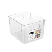 6 x Medium Crystal Clear Plastic Container w Carry Handle Fridge Pantry Storage 21cm