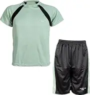 [Fjquamitix] Kids Boys Football Kit Training Suit-Cooling Stretchy Shorts and T-shirt,Green PE Tracksuit,Breathable Mesh Sport Boys Football Kit 3-12 Years