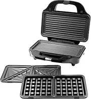 Healthy Choice 3 in 1 Durable Sandwich Maker, Waffle Maker, Panini Press, with Removable Plates and Interchangeable Non-Stick Plates - Silver and Black