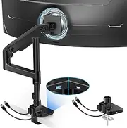 ARES WING Ultrawide Monitor Mount with USB A/C, Ultrawide Monitor Arm with Extended Column for 17 to 49 inch Heavy Duty Monitor, Holds 44 lbs, Adjustable Gas Spring Monitor Arm Desk Moun, Black