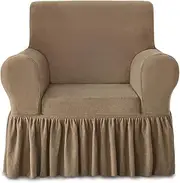 NICEEC Armchair Cover Thick Plush 1-Piece Warm Khaki Armchair Slipcover Stretch Fluffy Couch Covers for Living Room Easy Fit Washable Soft Furniture Sofa Protector with Skirt