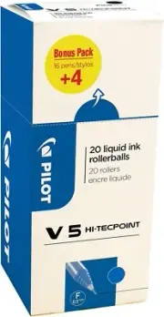 Pilot 3131910516514 V5 Hi-Tecpoint Liquid Ink Roller Pen - Blue (Pack of 20)