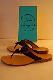 NEW BOX JACK ROGERS WOMEN'S FLATS "10"- ALANA -PATENT BLACK W CUTE TASSELS $120