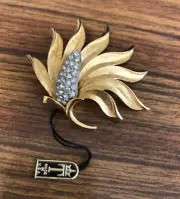 Trifari Flower Pin with Rhinestone Center with Tags
