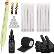 Professional Tattoo Artist Supply Kit with Pen, Needles, Grommets, Bandage, Ink
