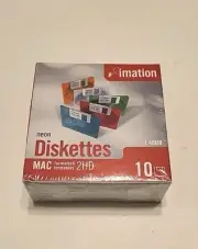 Imation Neon Diskettes MAC Formatted 2HD 1.40 MB 3.5" New Sealed Blank Media