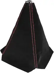 BESULEN Car Shift Boot Cover, Suede Leather Shift Knob Boot Dust Cover, Universal Manual/Auto Shifter Boot Sleeve Replacement, Handbrake Gaiter Car Interior Accessories (Black/Red)