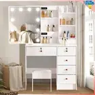 Dressing Table LED Makeup Mirror Stool Set 10 Bulbs Vanity Desk 6 Drawers Dresse
